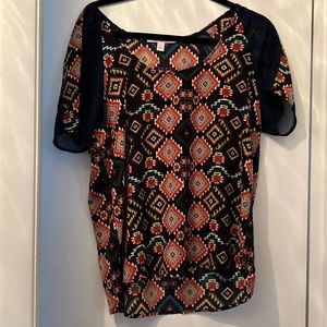 Aztec Navy and Orange Print Top